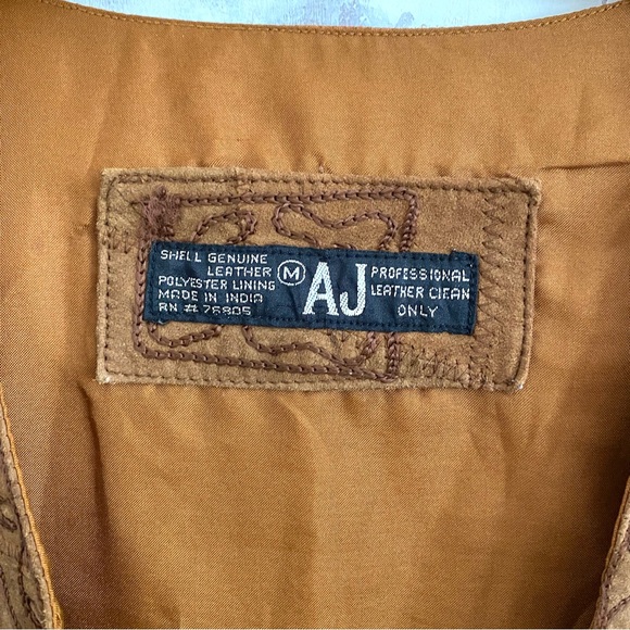 Vintage Suede Leather Vest • Brown Tan Embroidered Vintage Vest • AJ Leather - Picture 2 of 9
